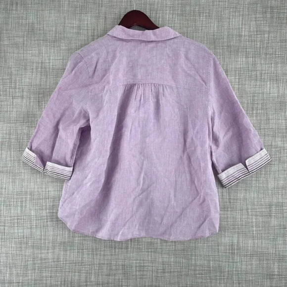 Chico's Short Sleeve Linen Button Down Top Womens 2P (LP) purple NWT 3621 - Picture 6 of 8